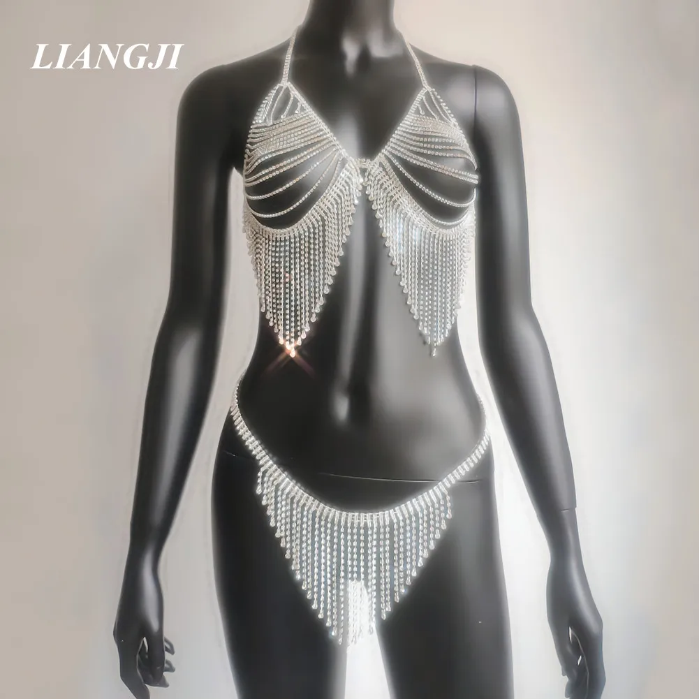 Bikini Crystal Bra Chain Sexy Strap Rhinestone Thong Suit Body Fringed Bra Lumbar Abdominal Chain портупея bijoux de corps y2k