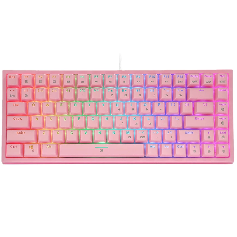 

CQ84 full speed cable machine game keyboard compact key no EEPROMfree flash memory anti-ghostr RGB backlight red switch PC(pink)