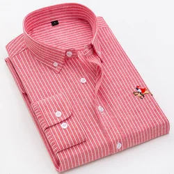 Plus ขนาด Stripe Oxford ผ้าที่ยอดเยี่ยมสบาย Slim Fit ธุรกิจเสื้อลำลองแขนยาวลำลองชายเสื้อ