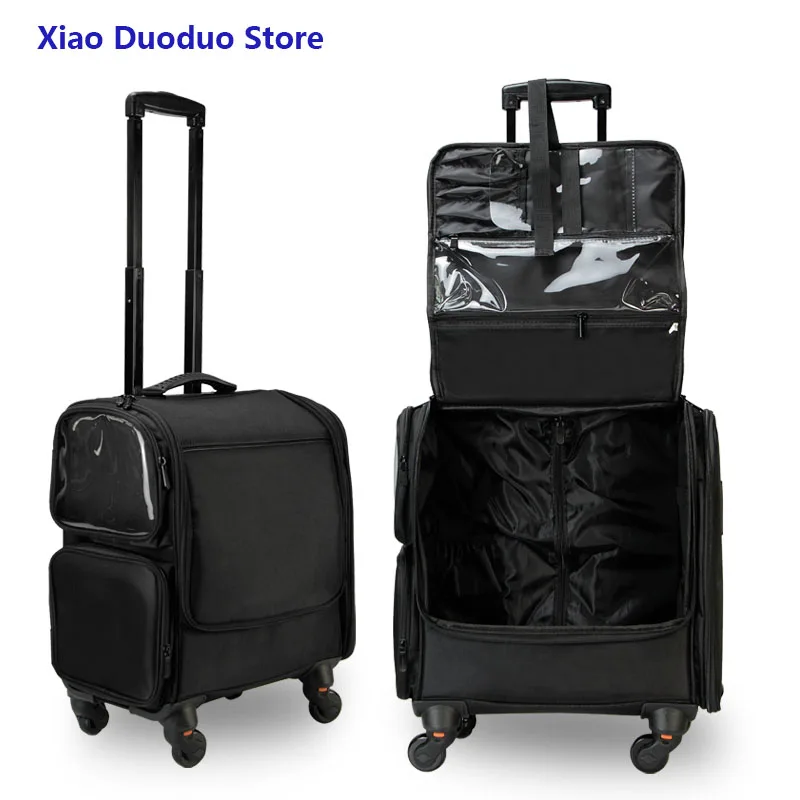 Maquiagem Trolley Case, Maquiagem Bag, Cosmetic Storage, Organizador, Tool Box, Personalizado, Viagem, Grande Capacidade, Oxford, Preto, Beauty