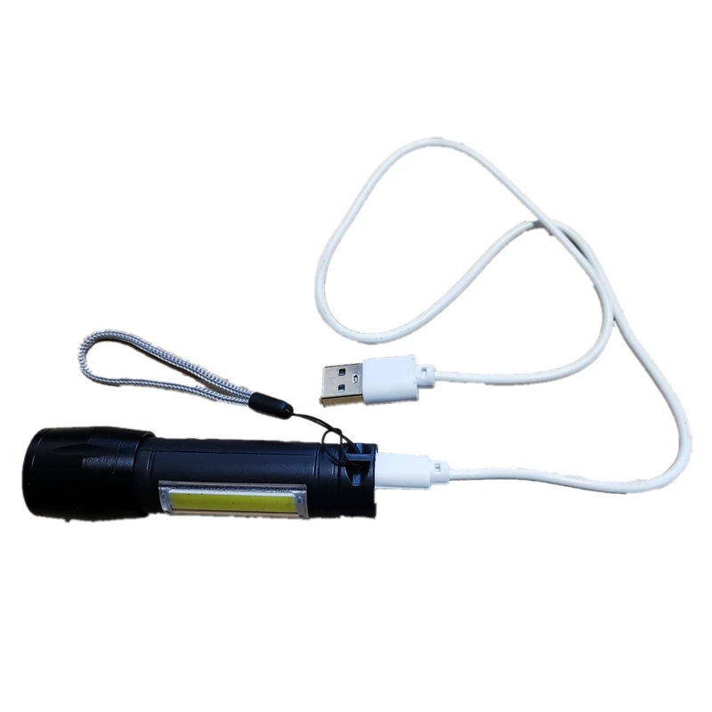 Mini USB Rechargeable LED tactical Flashlight 2 beams COB Portable Lantern Zoom function with Lithum Battery for camping fishing