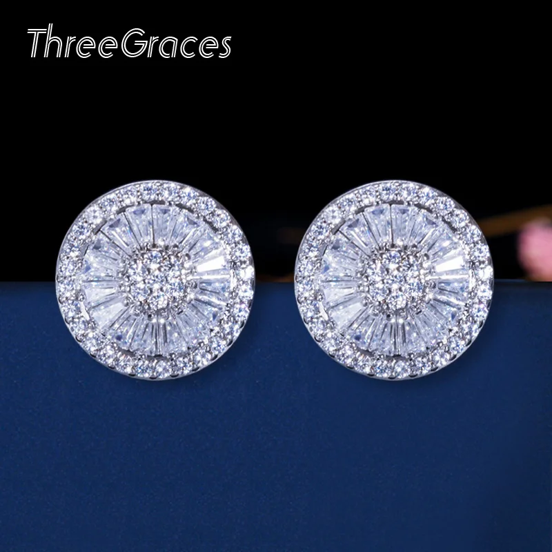 

ThreeGraces Fashion Famous Brand Ladies CZ Jewelry Full Paved Cubic Zirconia Stone Big Round Stud Earrings for Women ER184