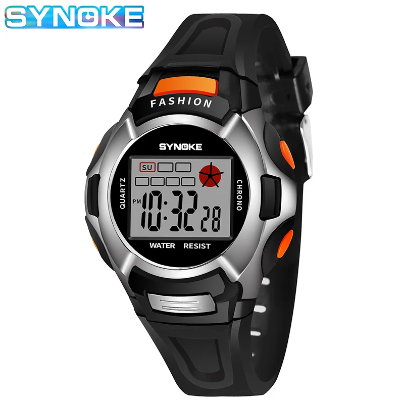 SYNOKE-Montre de sport numérique LED pour enfants, chronographe étanche, bracelet en silicone, montre-bracelet pour fille et garçon, horloge,