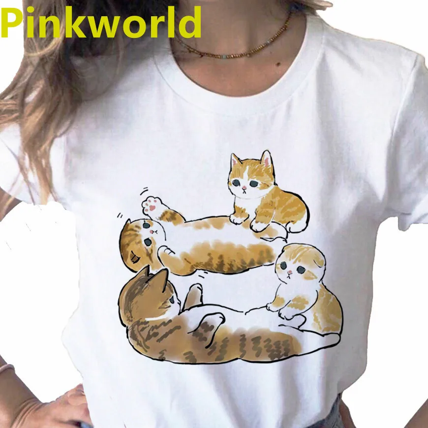 Summer New Fashion Funny Cat Cartoon print ladies T-shirt ladie casual basis O-collar white shirt short sleeve T-shirt,Drop Ship