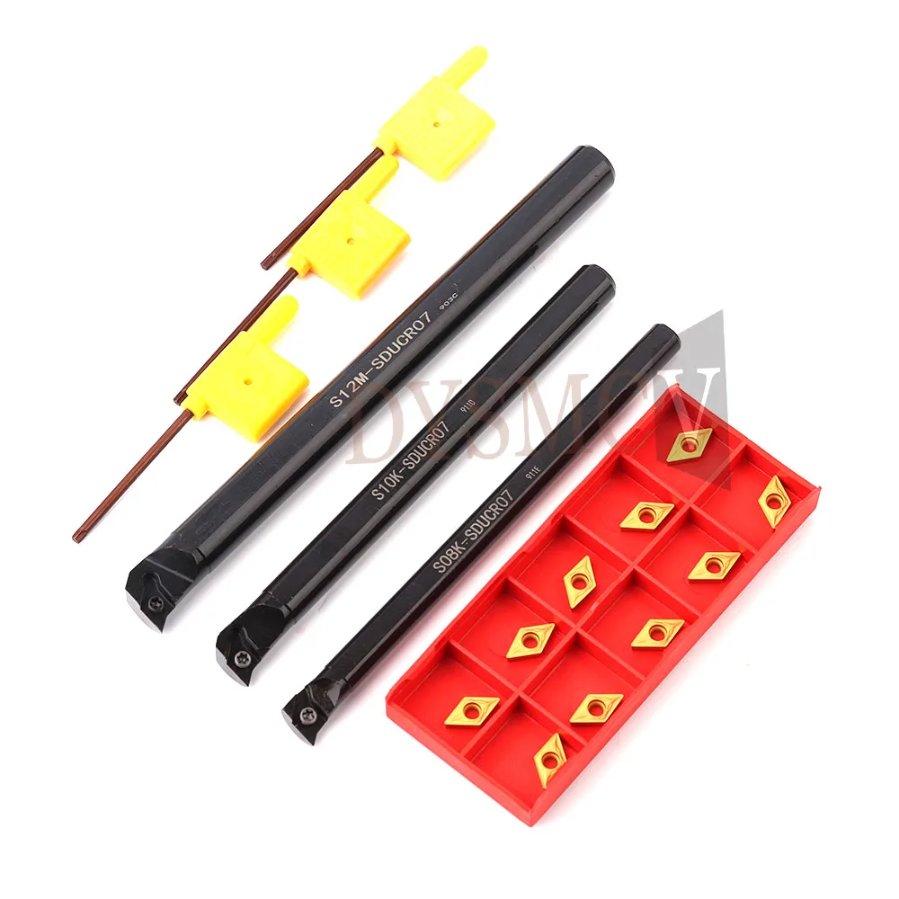 3PCS S08K-SDUCR07 S10K-SDUCR07 S12M-SDUCR07 95 Derajat Spiral Mengubah Dudukan Alat Pemboran Bar + 10PCS DCMT070204 Karbida Alat