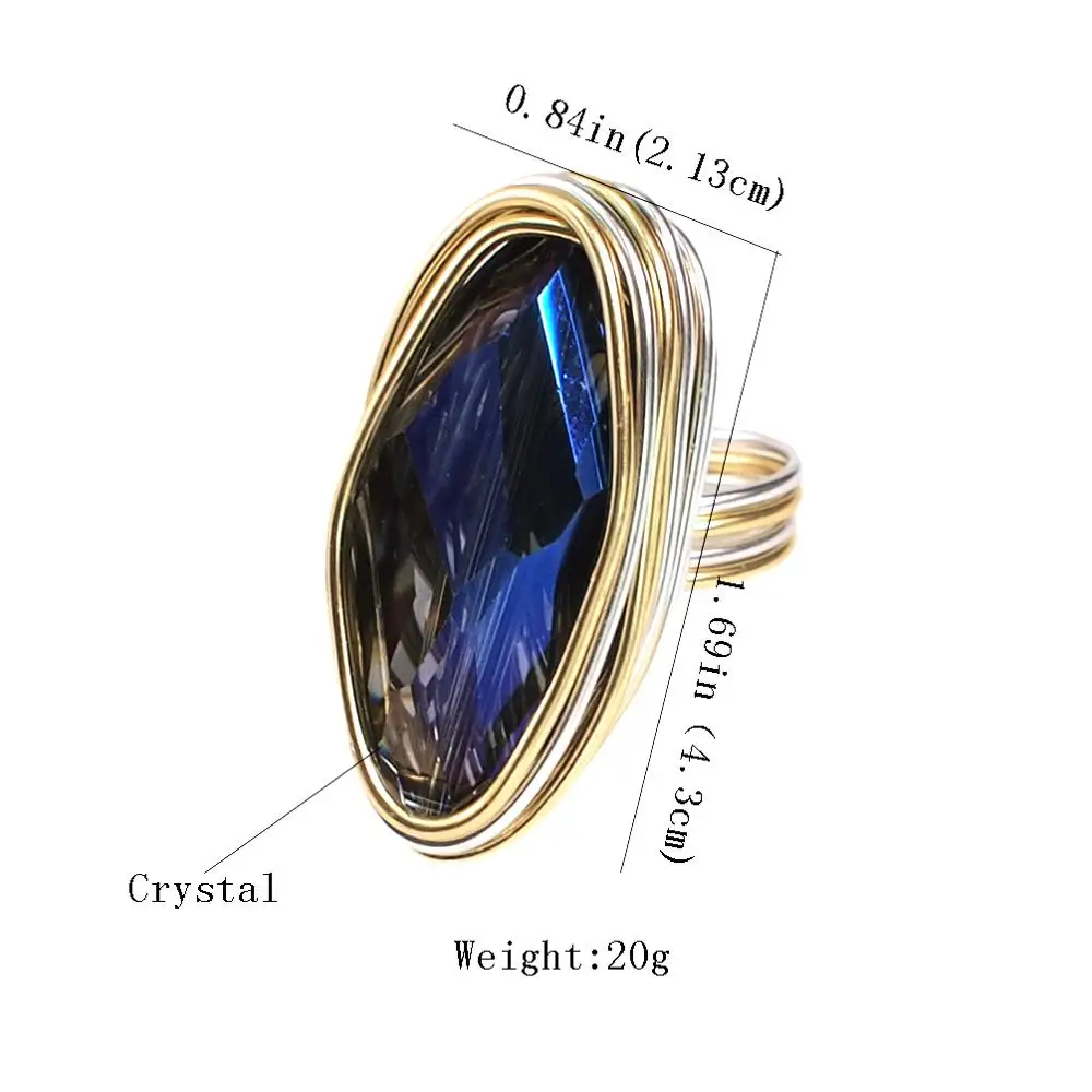 MANILAI Handmade Metal Wire Big Crystal Rings For Women Bohemian Statement Jewelry Finger Rings Wedding Accessories