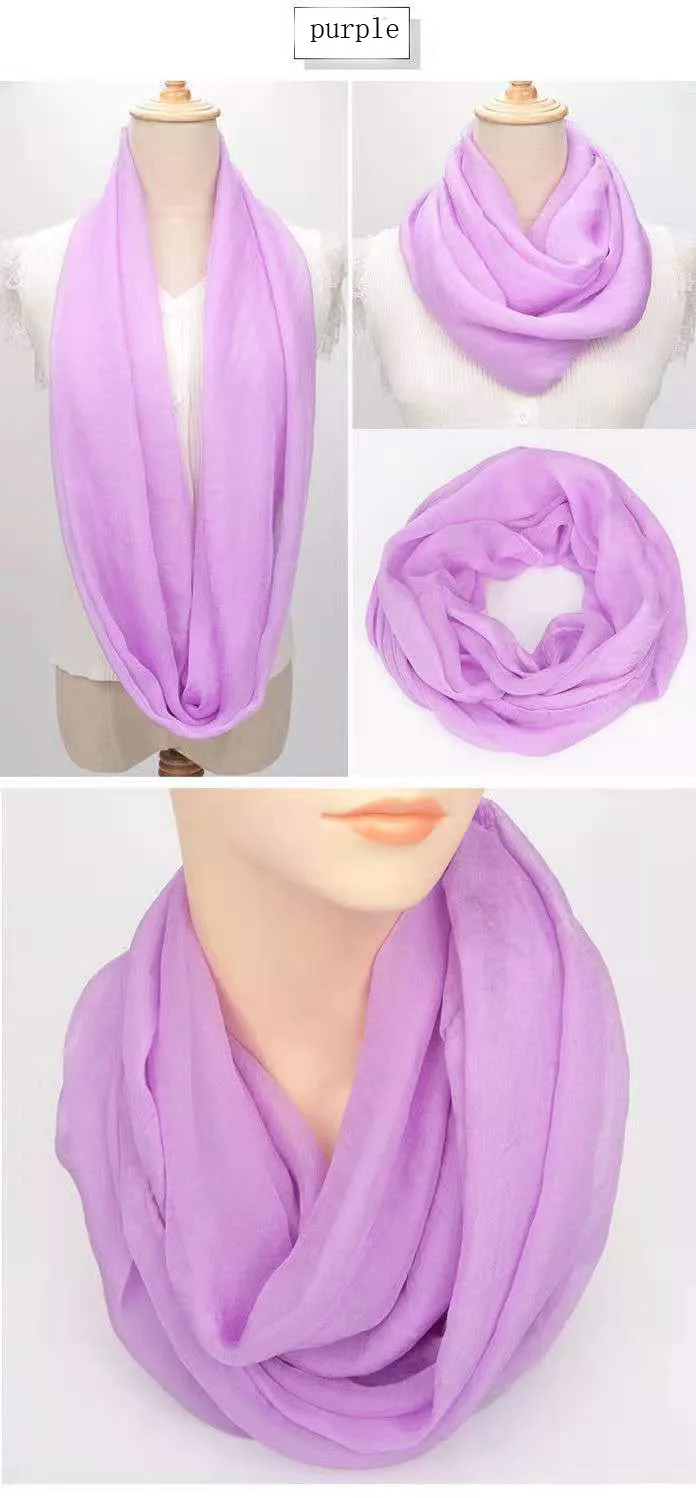 Spring Autumn Chiffon Hedging Bib Pure Color Wild Neck Scarf Women's Soft Light Breathable Decorative Beach Sunscreen Gauze D62