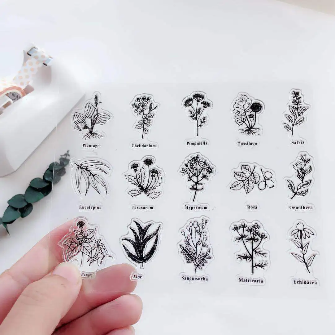 Pantago Plant Aloe Transparent Clear Stamps Scrapbook Card Album Paper Stamps for Diy Handmade Silicone Rubber Roller Stamps