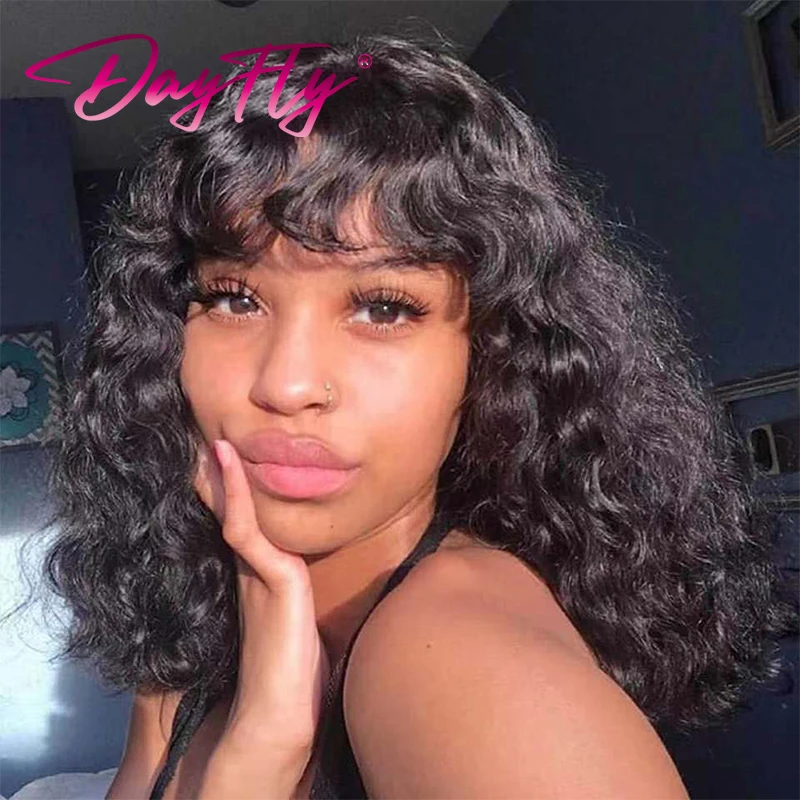 Curly Human Hair Wig With Bangs Ombre Brazilian Hair Weave Wig For Women Full Machine Wig P4 27 30 99J Glueless Wig Human Hair