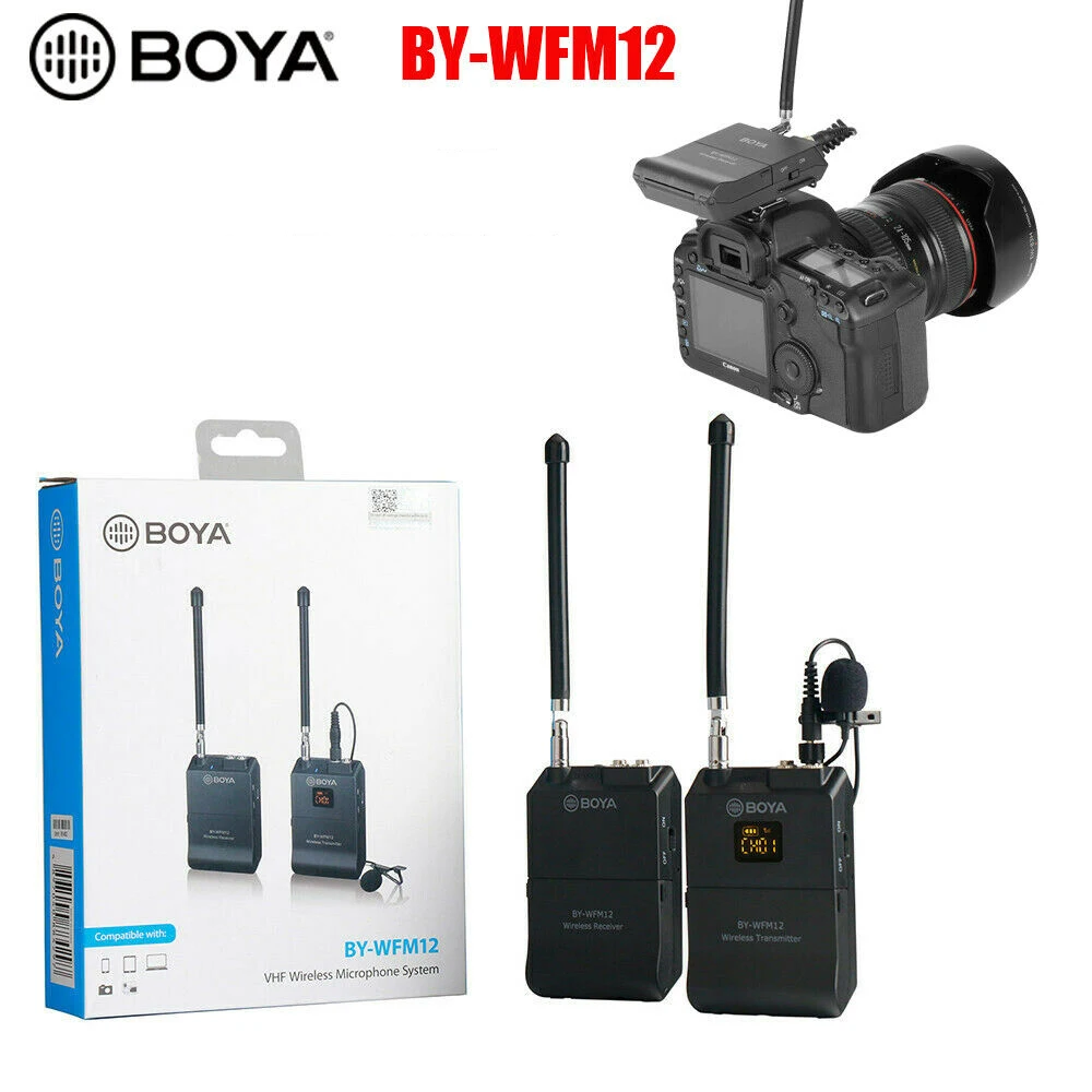 BOYA BY-WFM12 12CH Wireless Audio VHF Microphone WIRELESS MICROPHONE SYSTEM TRANSMITTER RECEIVER for DSLR Camera Canon Camcorder