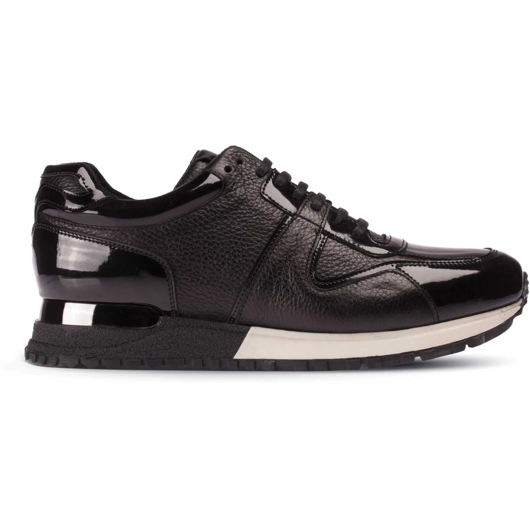 Deery, Genuine Leather Men Black Calfskin Leather Sneakers High Quality Fashion Casual Shoes