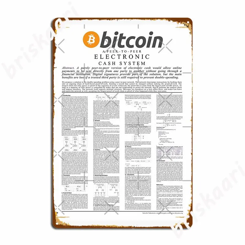 Satoshi Nakamoto The Bitcoin Whitepaper Metal Sign Pub Club Bar Plaques Vintage Tin Sign Poster