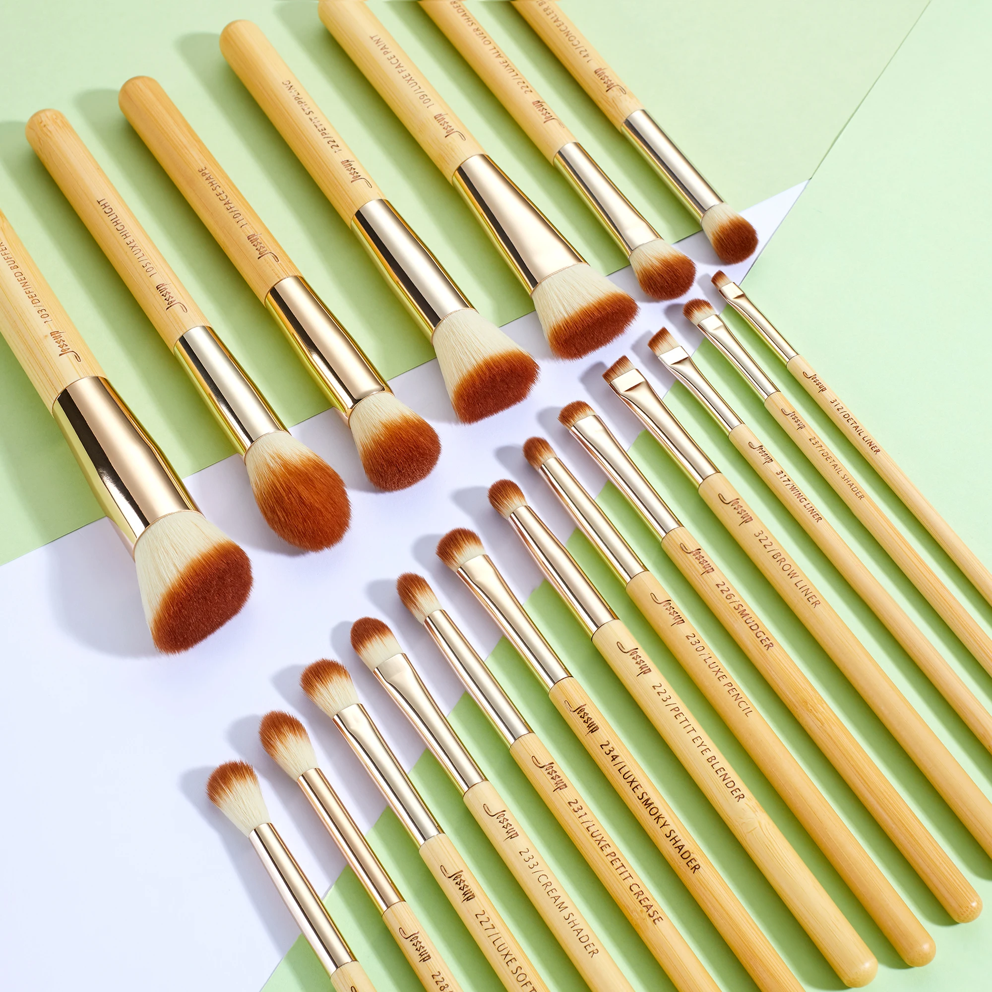 Jessup brushes 20pcs Bamboo Professional Makeup Brushes Set Foundation Powder Detail Eyeliner Eyeshadow Eyebrow Blending