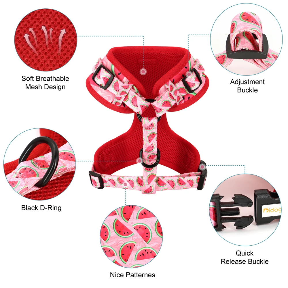 Adjustable Nylon Mesh French Bulldog Harness Leash Set Cute Printed Puppy Cat Harness Vest Leash For Small Medium Dogs Pug