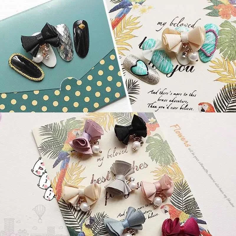 5 Chiếc Vải Nơ/Hoa 3d Móng Tay Nghệ Thuật Trang Trí Từ Có Thể Tháo Rời Mặt Dây Chuyền Đồ Trang Trí Dán Móng Tay Phụ Kiện Trang Sức