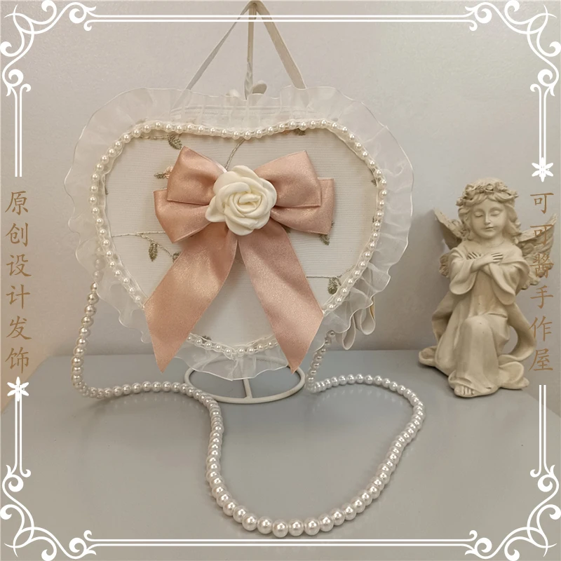 

Elegant Camellia Lolita Love Handbag Pearl Chain Bow Antique Fairy Style Crossbody Bag