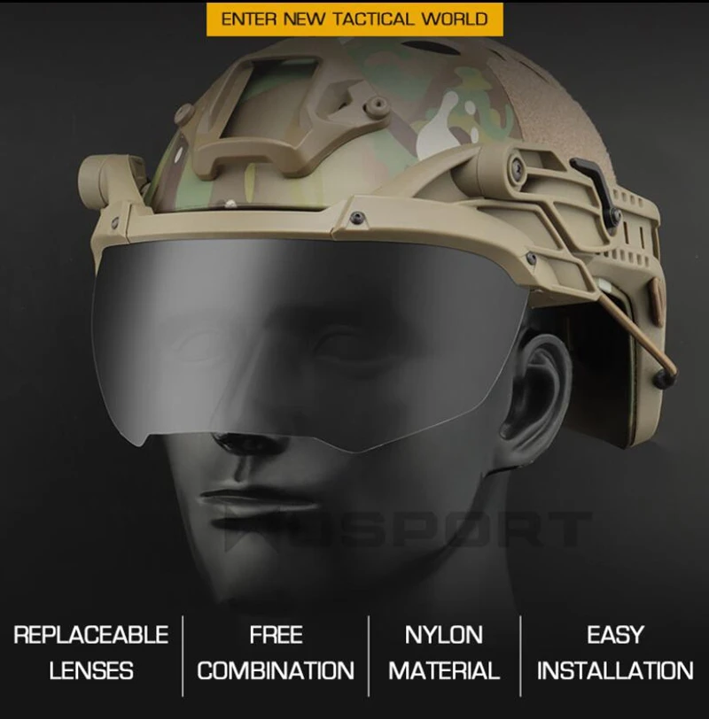 Tactical Helmet Flip Goggles Hunting Outer Suspension Helmet Windproof Waterproof Eye Protective Goggles Anti-frog Glasses