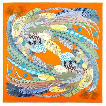 Pobing manual enrolado à mão sarja lenço de seda feminino pena indiana lenços quadrados echarpes foulards femme envoltório bandana hijab 90cm