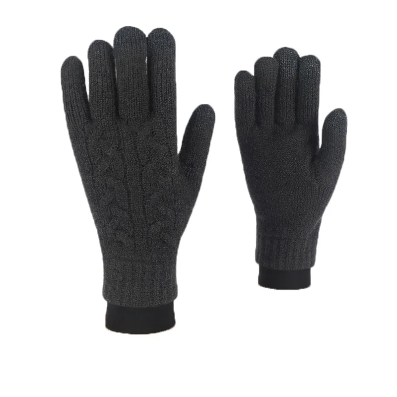 

Men Women Winter Warm Double Layer Cashmere Wool Knit Mitten Touch Screen Plus Plush Thick Velvet Warm Cycling Driving Glove F85