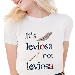 Camisetas de moda para mujer, camiseta divertida de plumas, playeras informales blancas con estampado de letras 