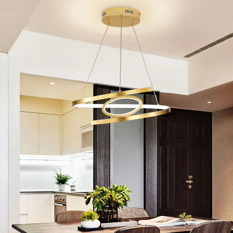 

New Style Gold LED Pendants For Dining Table Living Room Bedroom Kitchen Foyer Villa Gallery Hall Office Indoor Home Fixtures