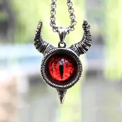 Vintage Lucifer Satan Stainless Steel Necklace Pendant Men Gothic Satan Demon Eye Pendant Punk Hip Hop Pagan Jewelry Wholesale