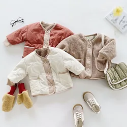 Children'S Cotton-Padded Jacket Boys And Girls Clothes Baby Down Cotton Inner Liner Double-Sided Wear Plus Velvet Warm Cardigan