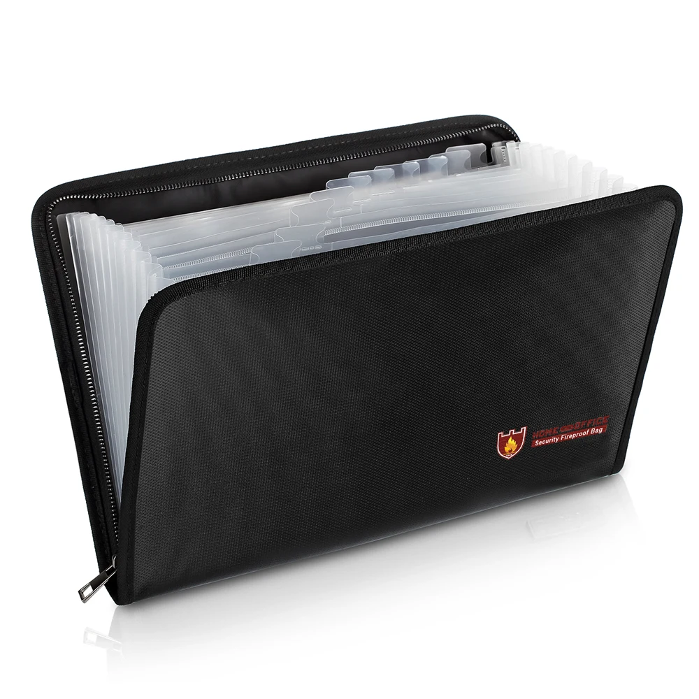 New 12 Page Fireproof Document File Bag Money Pouch Passport Valuables Account Book Holder Safe Storage 36.5*25*2CM