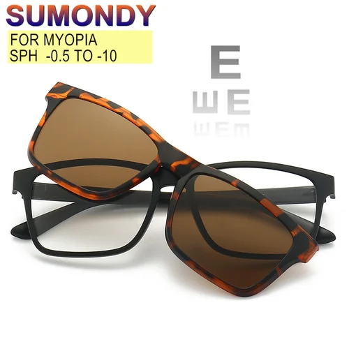Imagen 1 del producto Gafas para miopía de -0,5 a -10 y gafas de sol con Clip magnético para hombres y mujeres, gafas graduadas de doble propósito, astigmatismo personalizable UF157