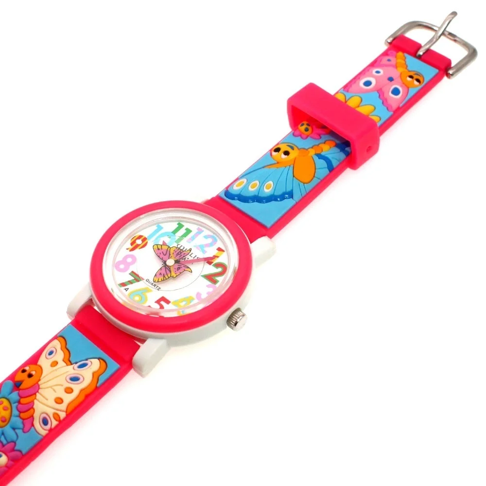Часы для девочек, с бабочкой, детские часы 3D, модные Мультяшные кварцевые часы для мальчиков и девочек
