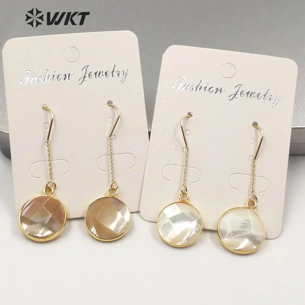 WT-E600 Wholesale Natural Shell Earring Round Shape With Gold Edged Dangle Simple Style Woman Fashion Jewelry Elegant Gift