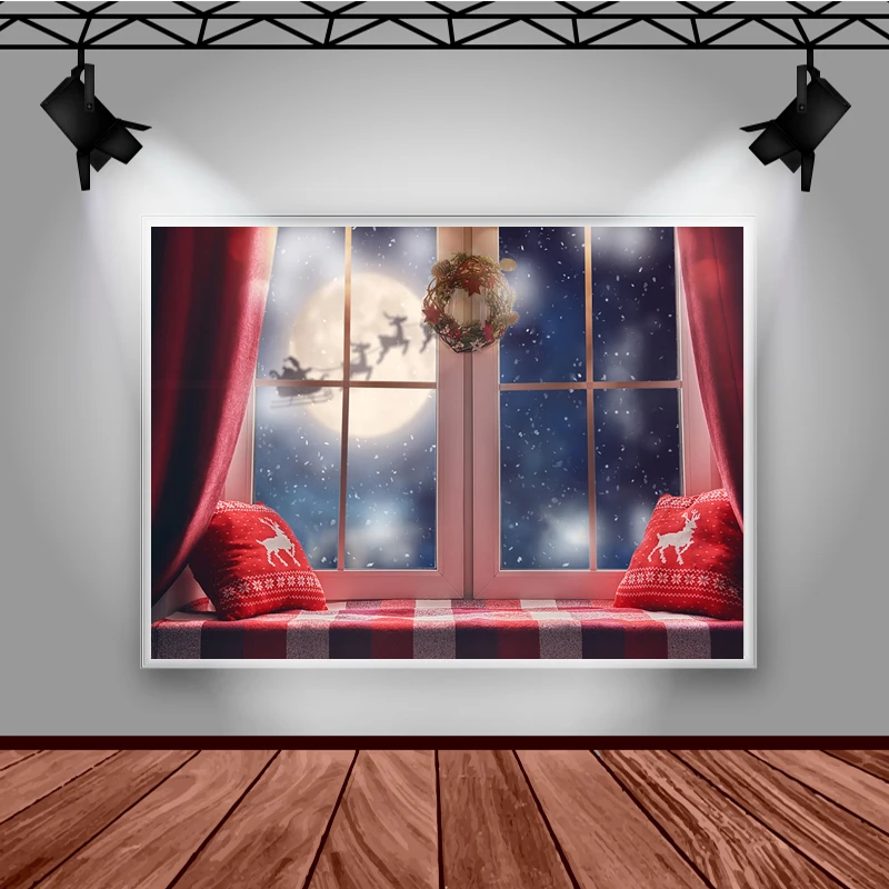 Mocsicka Christmas Photography Background Window Santa Claus Decoration Style Child Portrait Photo Backdrops Photography Studio