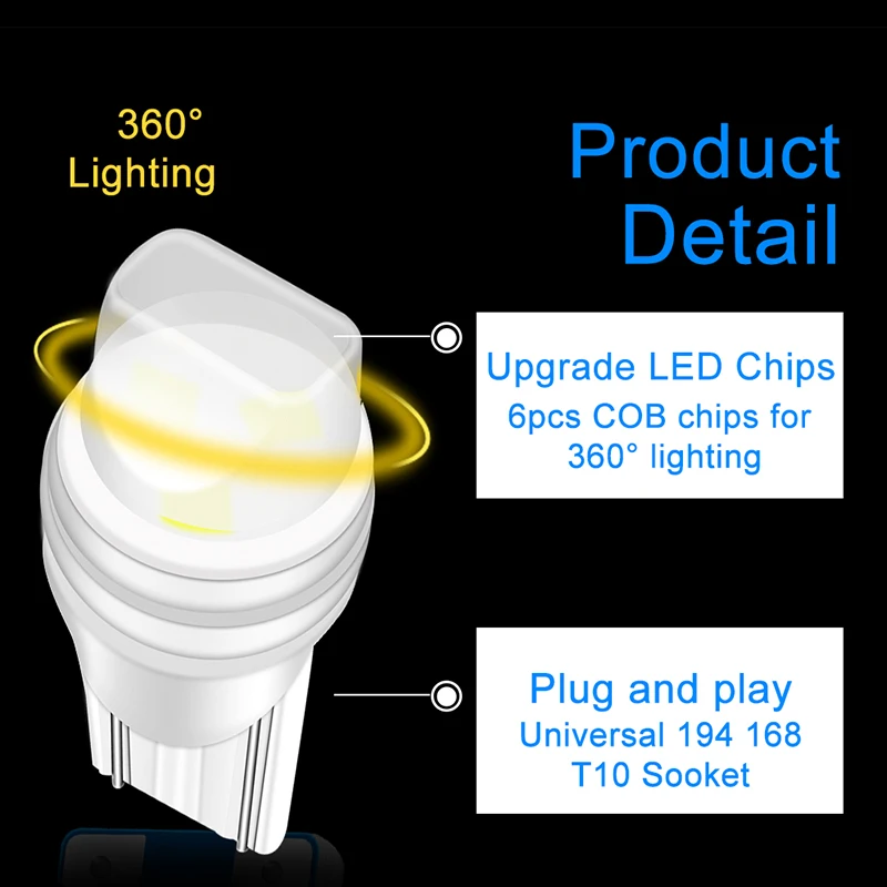 10x T10 Led W5W Led Ceramic 3D Canbus Bulb Car Interior Light WY5W 194 168 Reading Dome Light Instrument Plate Turn Side Lamp