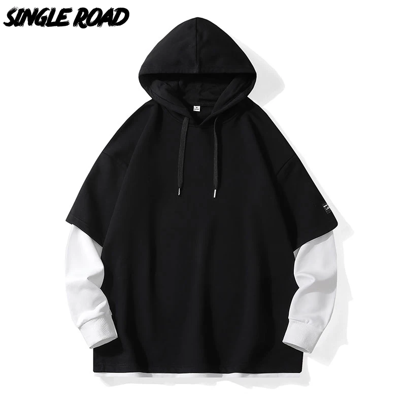 

Single Road Mens Oversized Hoodies Men 2023 Blank Patchwork Hip Hop Sweatshirt Japanese Streetwear Harajuku Basic Hoodie Men