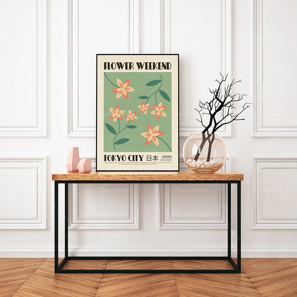 Tokio-Blumendruck – Blumen-Wandkunst, minimalistisches Illustrations-Poster, Reiseplakat, böhmisches Zimmer, Ausstellungsposter, Pflanzenliebhaber