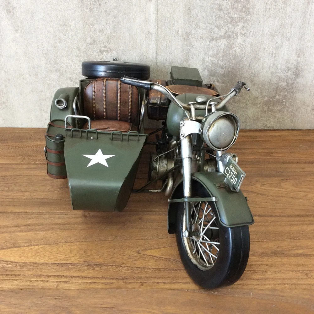 Model-Motorcycle-Tricycle Army Car Vintage Ironwork Tin Retro Crafts Handmade Handicraft Decorations China Modelcar Gifts