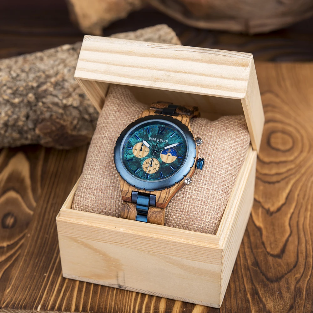 BOBO BIRD BOBO VOGEL Holz Uhr Männer Luxus Stilvolle Uhren Uhren Chronograph Militär Quarz relogio masculino Dropshipping Angepasst 5