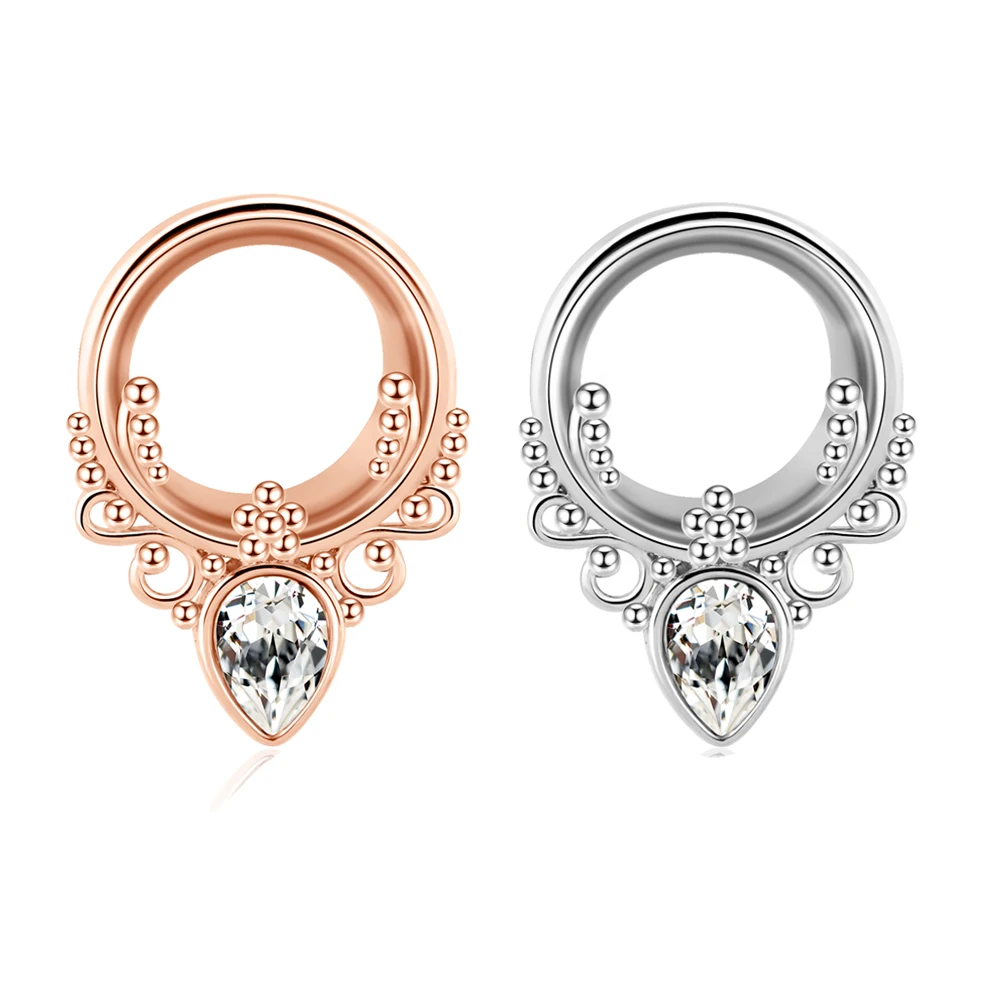 CZ crystal ear tunnels and plugs double flare ear piercing plugs gauges stretcher expander kit wholesales 6-16mm rose gold