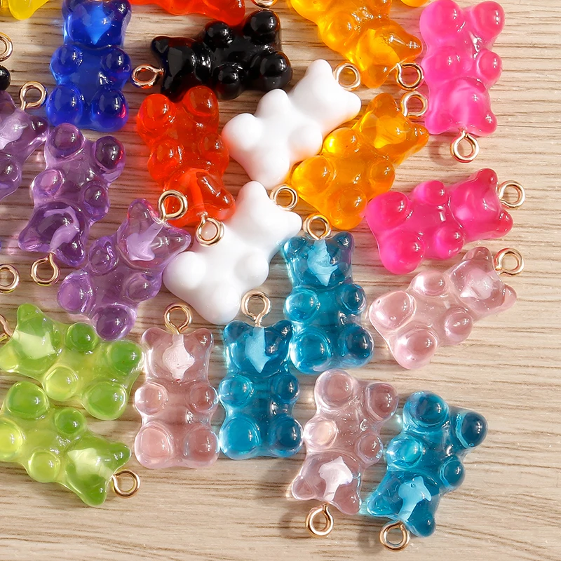 20pcs 11*22mm Cartoon Candy Colors Resin Bear Charms for Jewelry Making Cute Earrings Necklaces Bracelets DIY Crafts Accessories