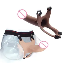 Hollow Huge Strapon Harness Strap on Realistic Liquid silicone Dildo Pants Belt Penis Sleeve Enlarger Extender Sex Toys for Men