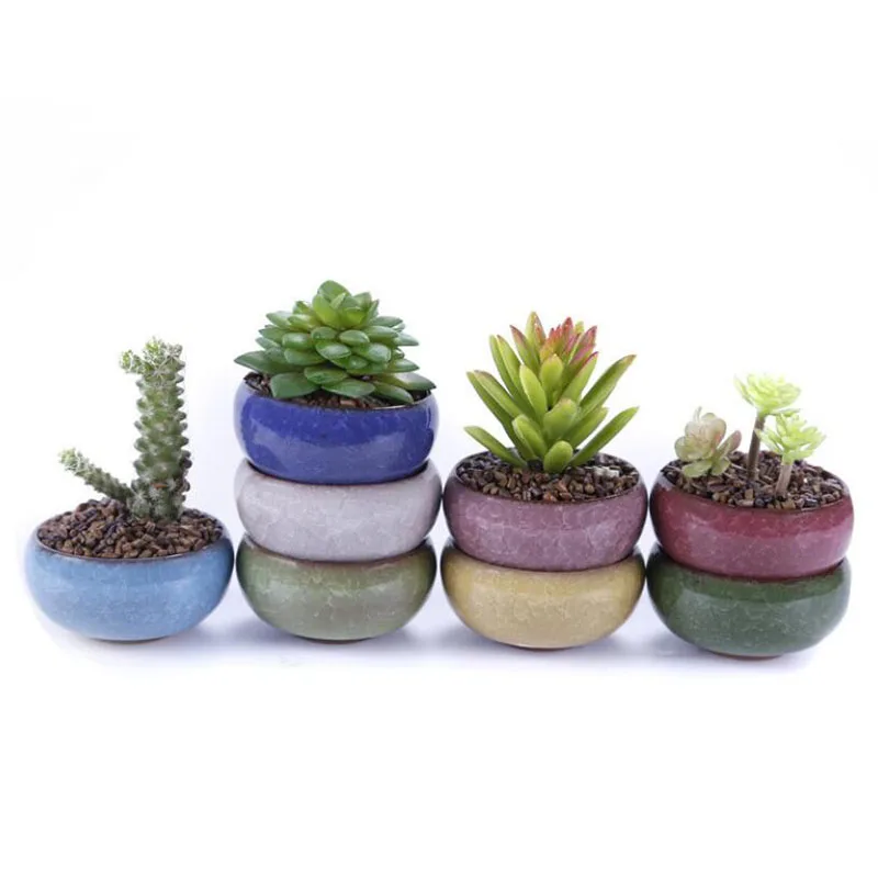 Mini Thumb Flower Pot Creative Desktop Ornaments Pots Ice Crack Porcelain Flowerpot Fleshiness Plant Pot for Plant Home Garden