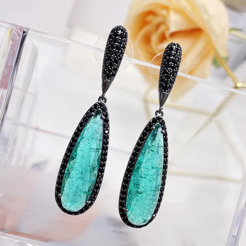 

Bilincolor Luxury Vintage Dark Green Cubic Zirconia Drop Earring for Women Wedding Dinner Party