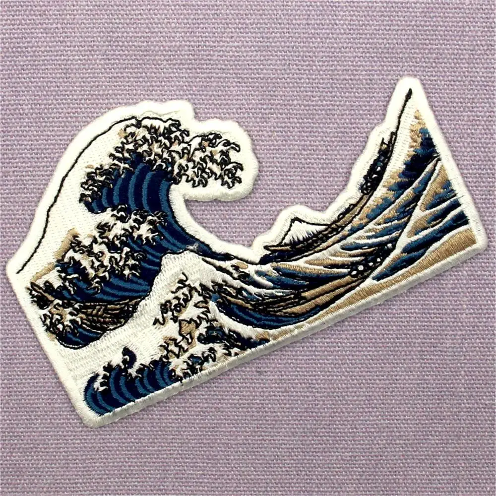 Embird Patches Embroidered Patch For Clothes Great Wave off Kanagawa  Ceo-friendly Handmade Applique Patches For Kids Patch