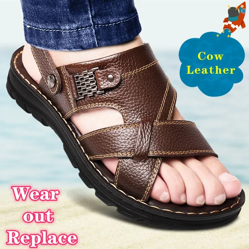 Hot Sale Waterproof Non-Slip Sandals Cow Leather Men's Soft Bottom Wear-Resistant Slippers Dual-Purpose Breathable Sandals