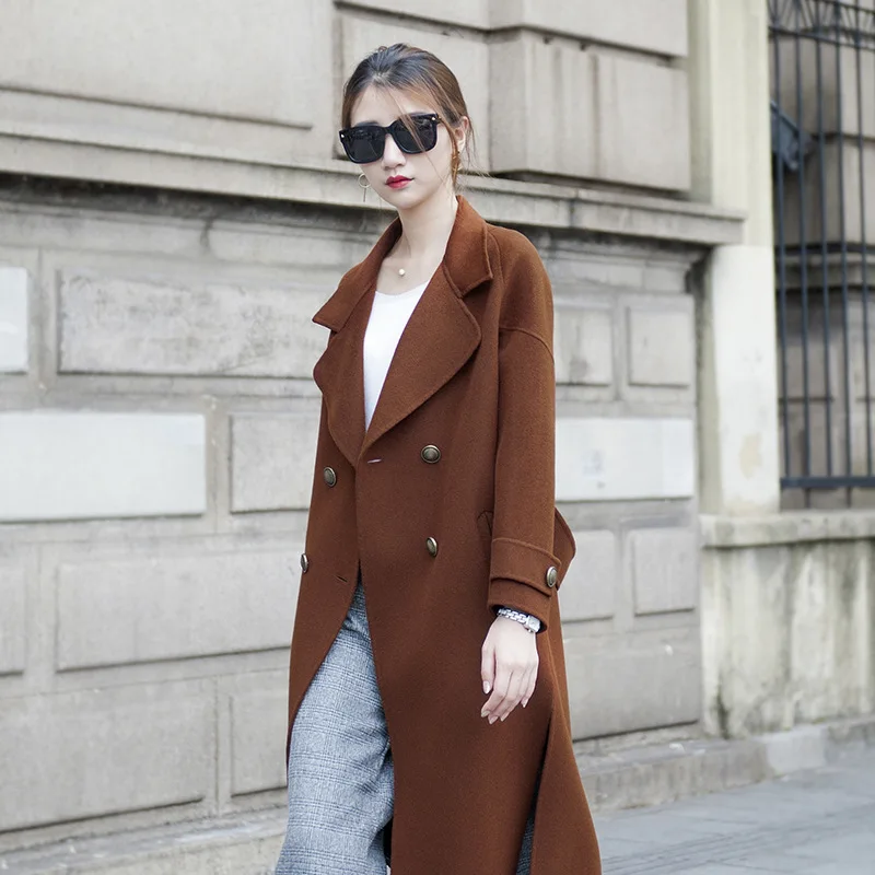 

Womens Coats Winter Wool Jackets Autumn Spring Cashmere Long Woolen Coat Female Double Breasted Overcoat + Belt 2019 1722