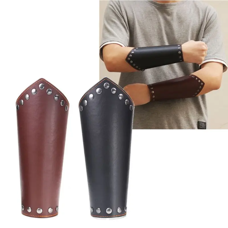 2 Pack Faux Leather Arm Guards Unisex Leather Wrist Guard Medieval Bracer Halloween Props Jewelry