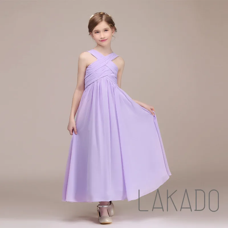 

Halter Neck Junior Bridesmaid Dresses Lilac Flower Girl Dresses For 4-14 Years