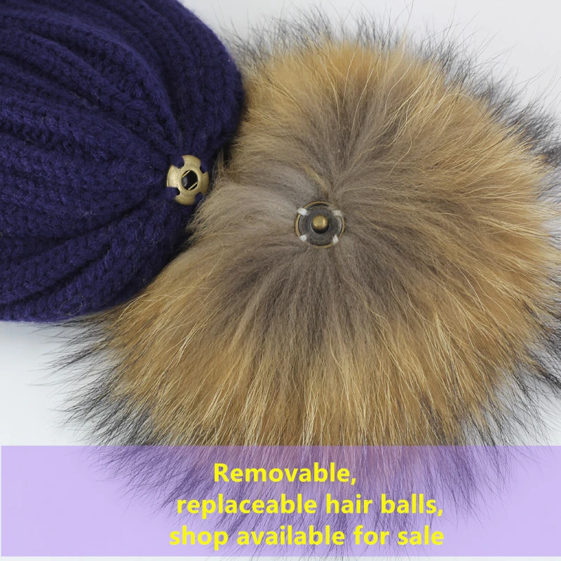 mink and fox fur ball cap pom poms winter hat for women girl \'s hat knitted beanies cap brand new thick female cap 50-54-60CM