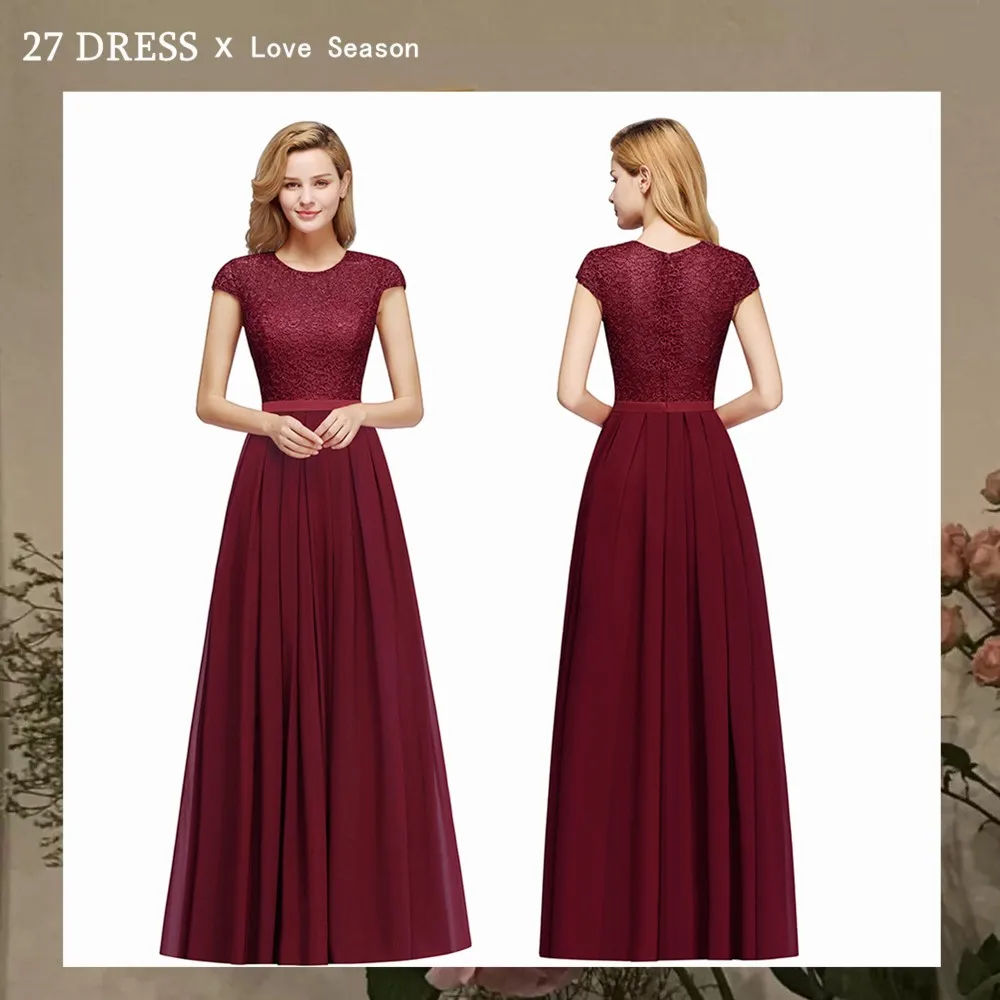 

Charming Burgundy Lace Chiffon Long Evening Dress Elegant Short Sleeve Evening Party Dresses Formal Evening Gowns