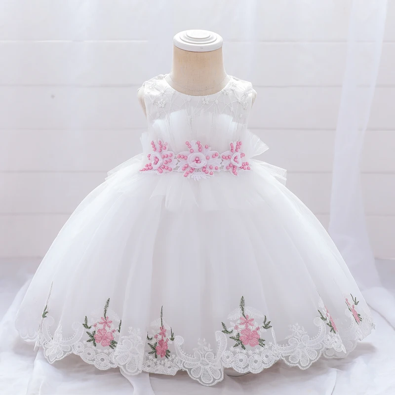 New Flower Baptism First 1st Birthday Dress For Baby Girl Clothing Toddler Princess Dresses Lace Party Dress Beads Costumes